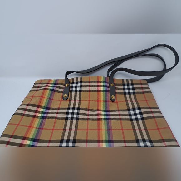Burberry Women's Shoulder Bag Tote Nova Check Rainbow Pride Italy 19" x 15.5" - Picture 8 of 15